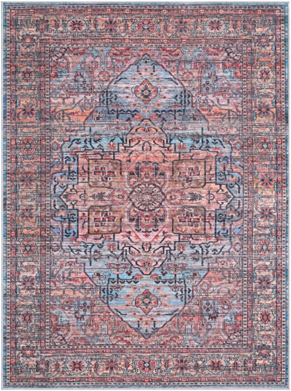 5' 3 x 7' Sawyer · Medallion rug, rust and blue