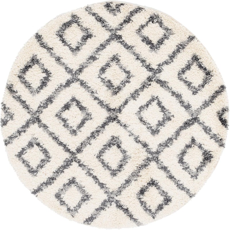 5' x 5' Tunstall · Diamond lattice Shag Rug, ivory and gray