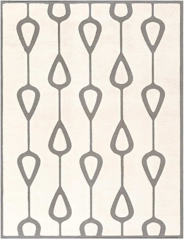 9' x 12' Russell · Geometric teardrop rug, ivory and black