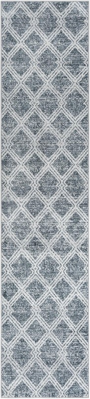 Northbrook · Diamond lattice Washable Rug, blue and ivory