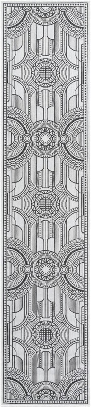 2' 7 x 12' Brough · Border Outdoor Rug, white and black