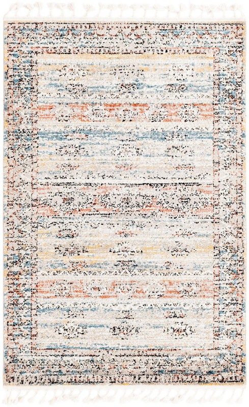 4' x 6' Calla · Faded striped rug, ivory and blue