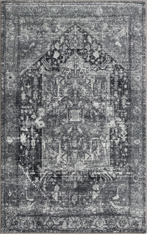 3' 3 x 5' 3 Balmer · Distressed medallion rug, gray and black