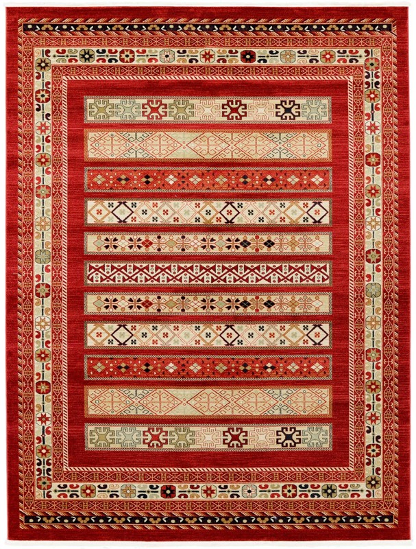 9' x 12' Quarry · Tribal striped rug, rust and beige