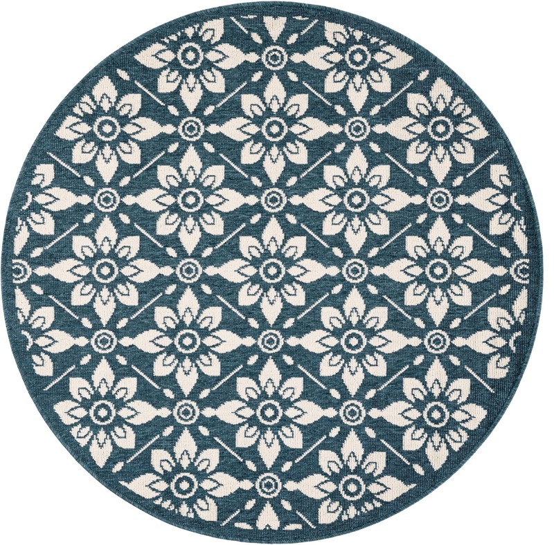 4' x 4' Selwyn · Floral trellis Outdoor Rug, navy and ivory