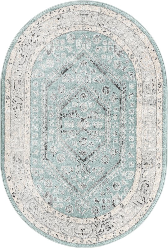 4' x 6' Broadhurst · Border rug, aqua