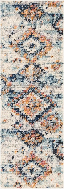 Pinehurst · Distressed diamond rug, blue and peach