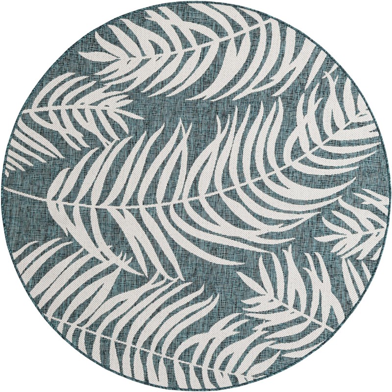 6' x 6' Moody · Floral / botanical Outdoor Rug, teal