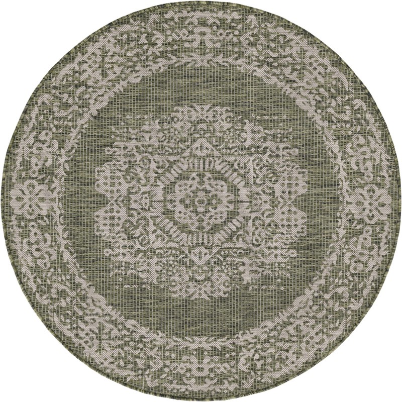 4' x 4' Hayden · Medallion Outdoor Rug, green and gray