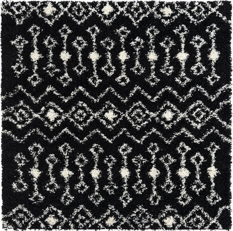 5' 3 x 5' 3 Bayley · Geometric shag rug, black and cream