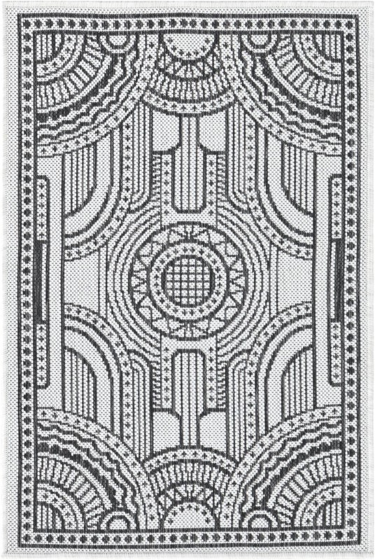 2' x 3' 1 Brough · Border Outdoor Rug, white and black
