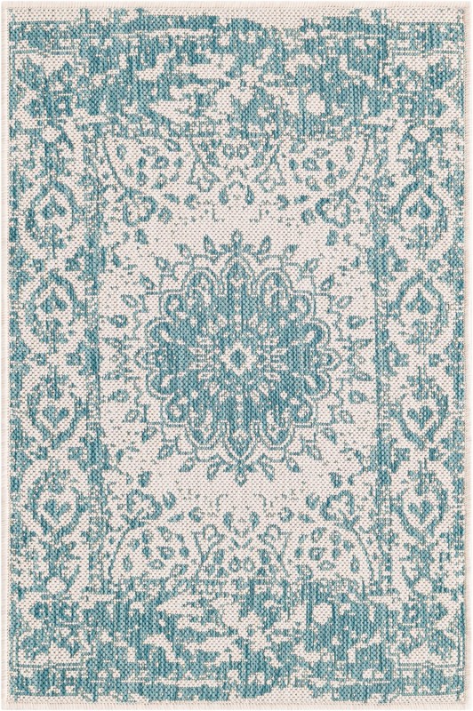 2' x 3' Royce · Border Outdoor Rug, aqua