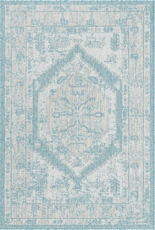4' x 6' Wylie · Border Outdoor Rug, aqua