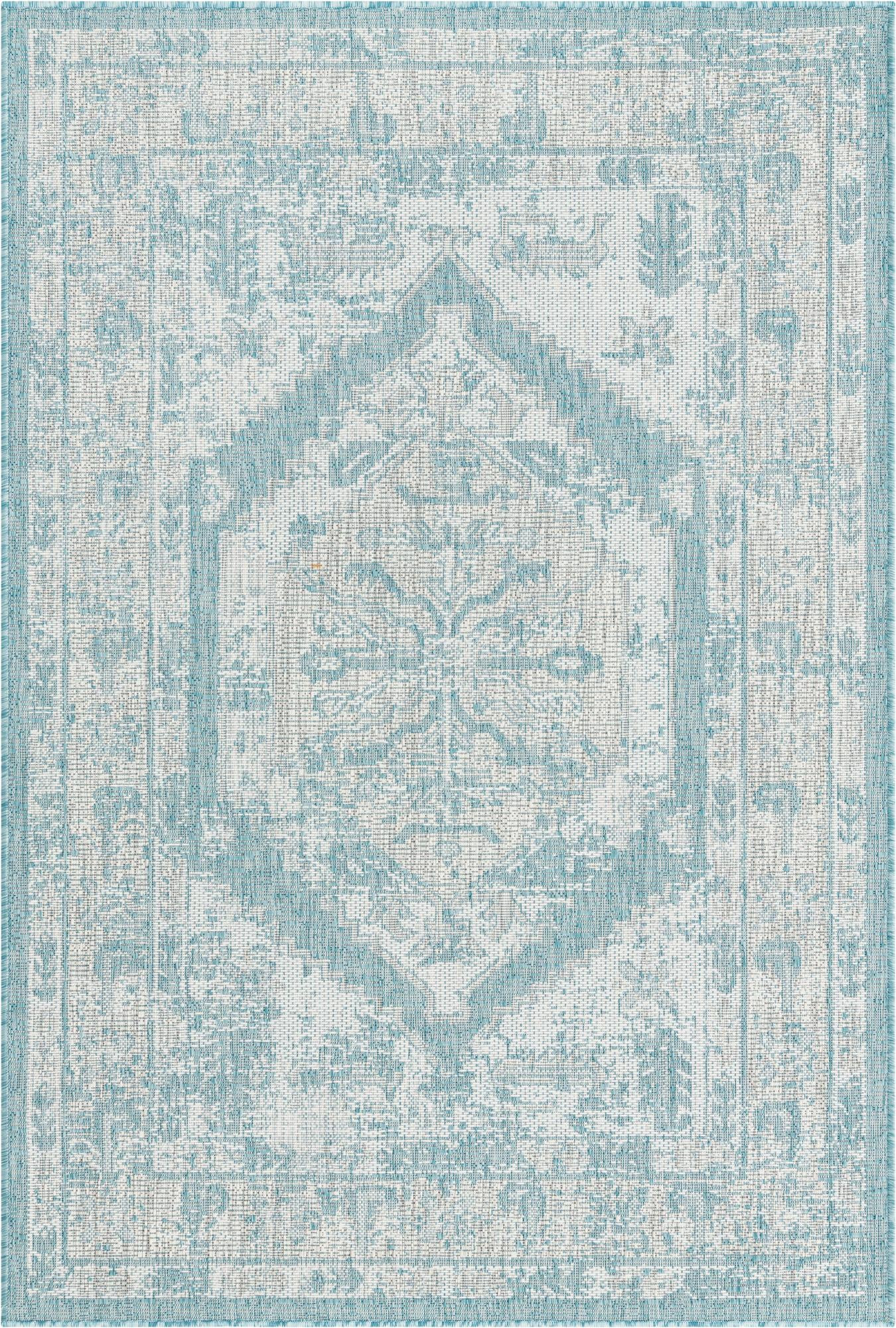 4' x 6' Wylie · Border Outdoor Rug, aqua