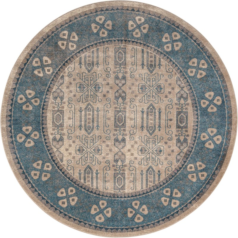 7' 3 x 7' 3 Esmond · Bordered medallion rug, beige and blue