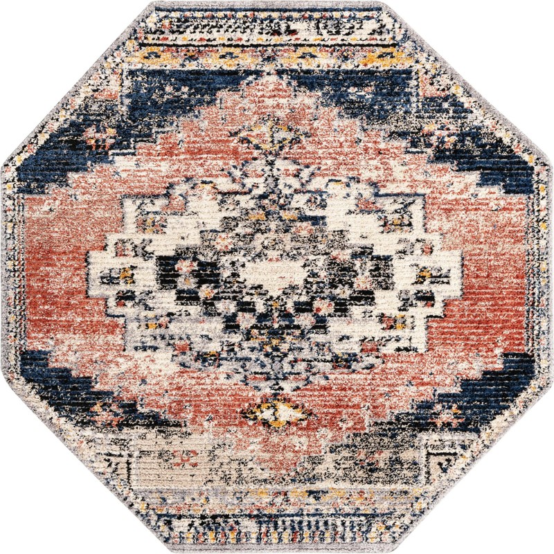 7' x 7' Burton · Border rug, rust red