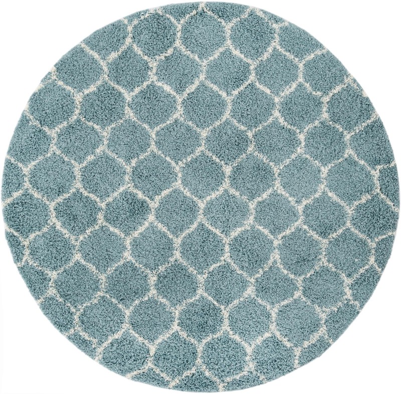 7' 10 x 7' 10 Barnett · Lattice shag rug, light blue and ivory