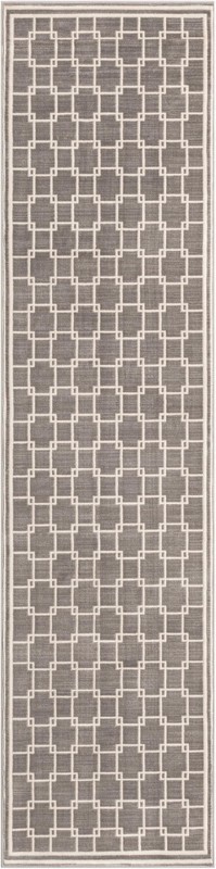 2' 7 x 10' Aubade · Geometric lattice rug, gray and ivory