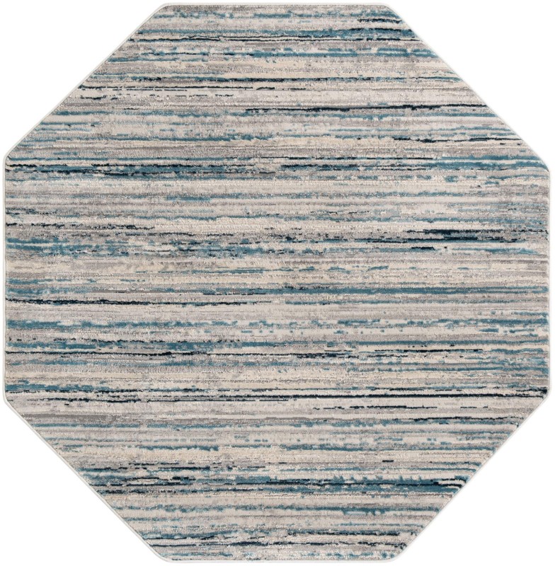 5' 3 x 5' 3 Worley · Abstract rug, ivory and blue
