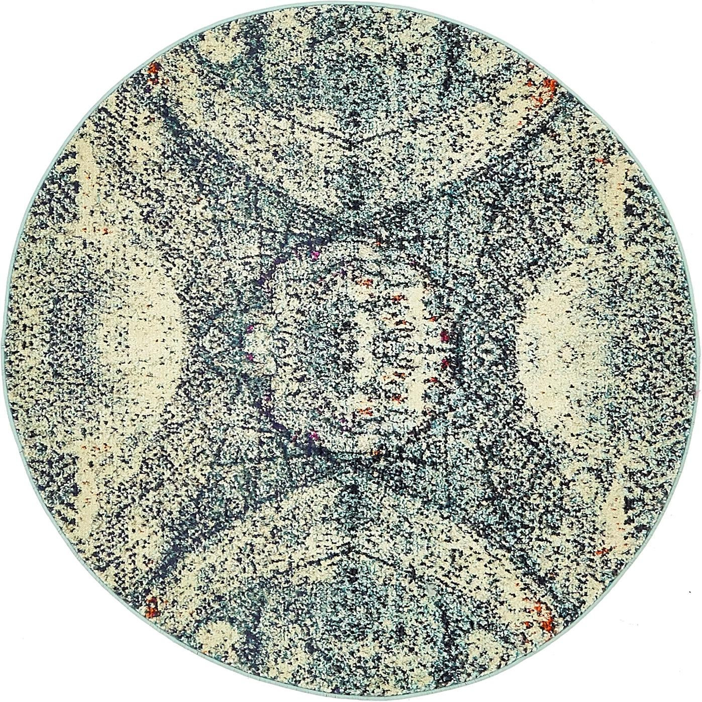 4' x 4' Moreland · Distressed medallion Washable Rug, blue and cream