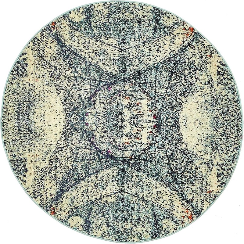Moreland · Distressed medallion Washable Rug, blue and cream