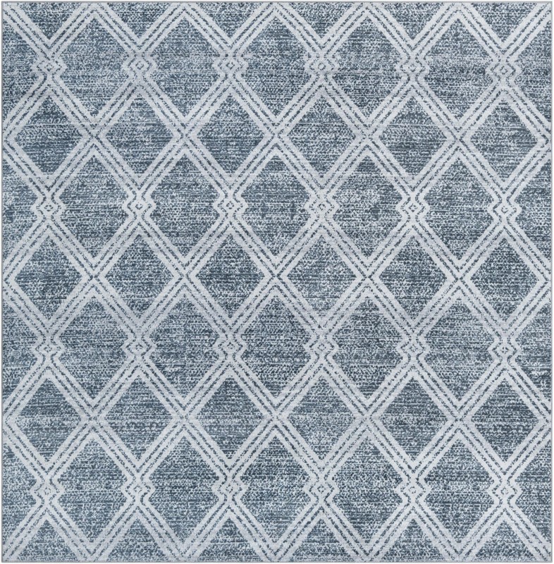 Northbrook · Diamond lattice Washable Rug, blue and ivory