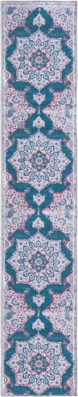 2' x 9' 10 Rideout · Medallion Washable Rug, teal and gray