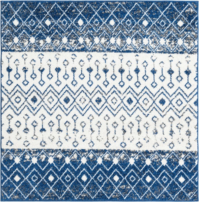5' 3 x 5' 3 Vernon · Tribal geometric rug, blue and ivory