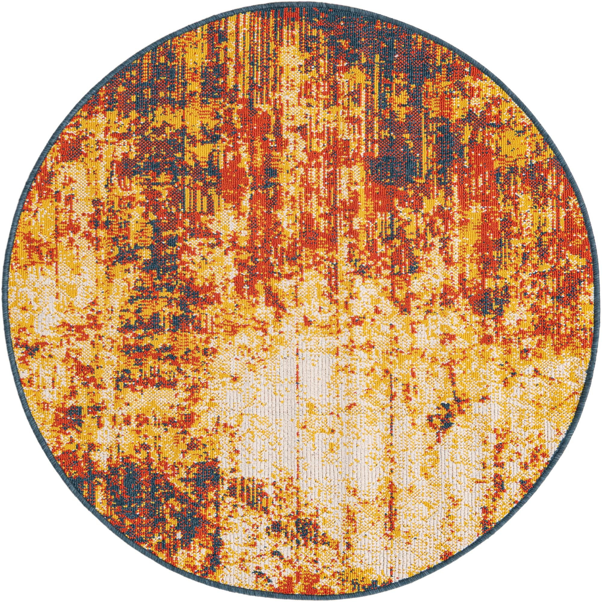 4' x 4' Ward · Abstract Outdoor Rug, terracotta and yellow
