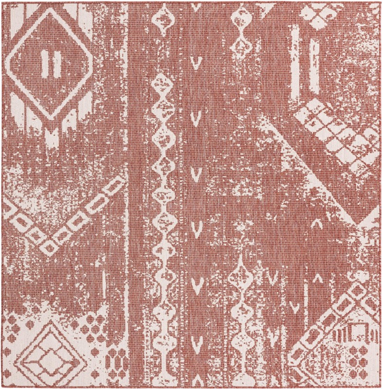 7' x 7' Wildman · Patchwork Outdoor Rug, rust red