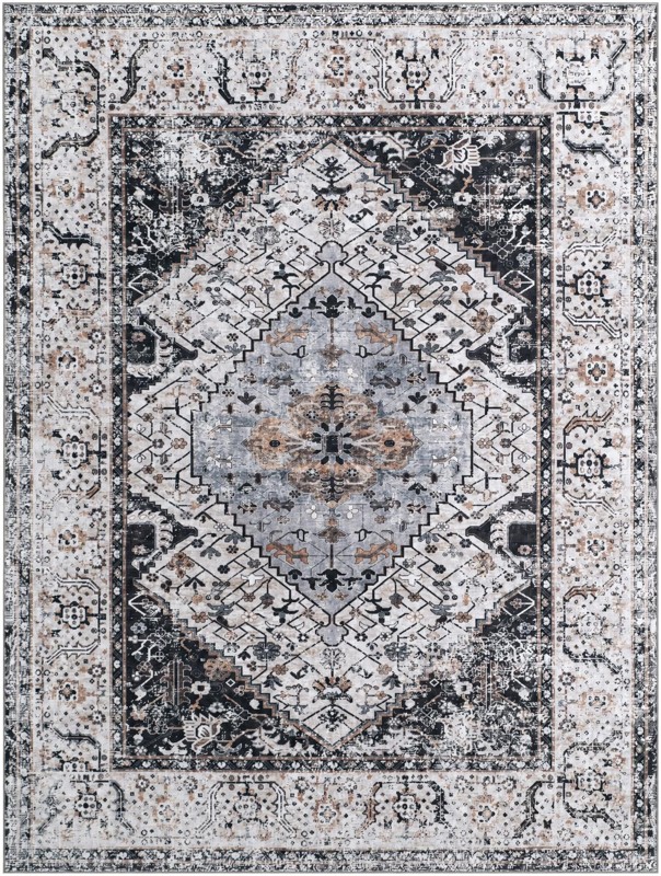 9' x 12' Trillium · Medallion rug, charcoal and light blue