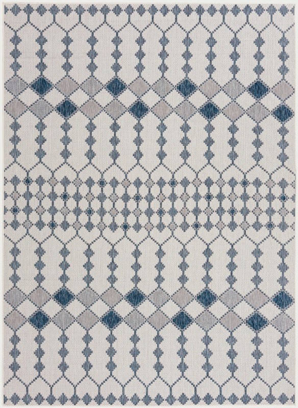 Ramsden · Geometric lattice Outdoor Rug, blue and ivory