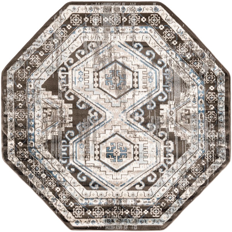 5' 3 x 5' 3 Harmon · Border rug, gray