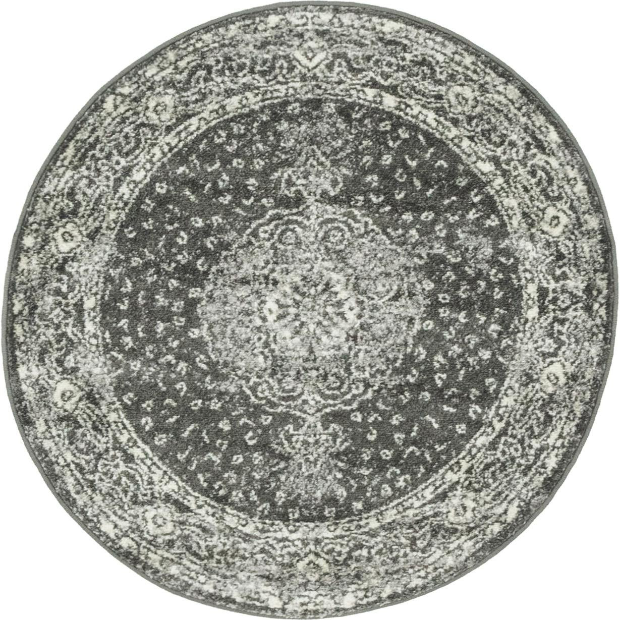 3' x 3' Eudora · Medallion rug, dark gray and ivory
