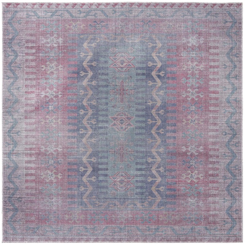 Paige · Tribal geometric Washable Rug, blue and red