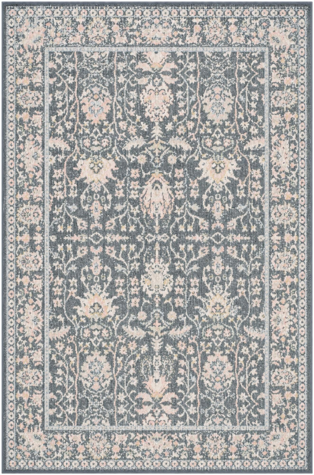 4' x 6' Sandys · Persian floral Washable Rug, navy and blush