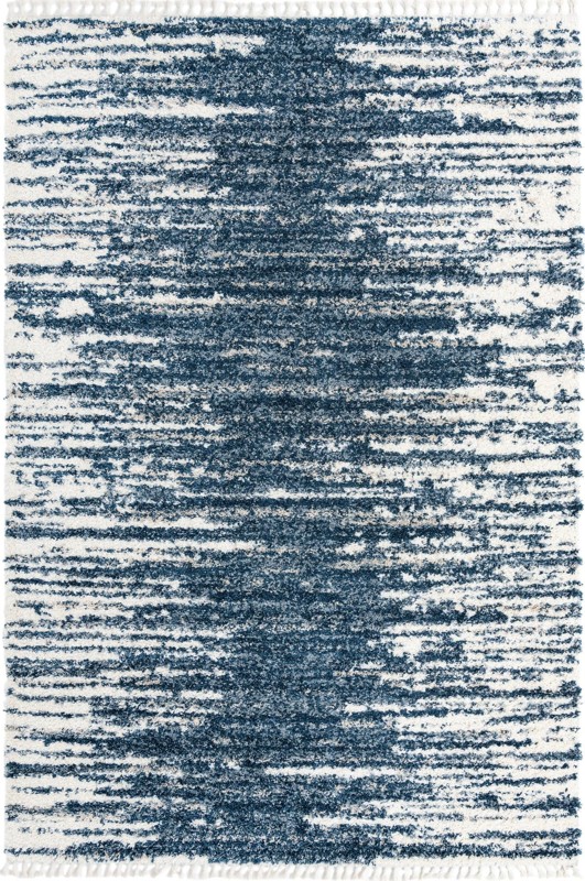 10' x 14' Felton · Abstract striped Shag Rug, blue and ivory
