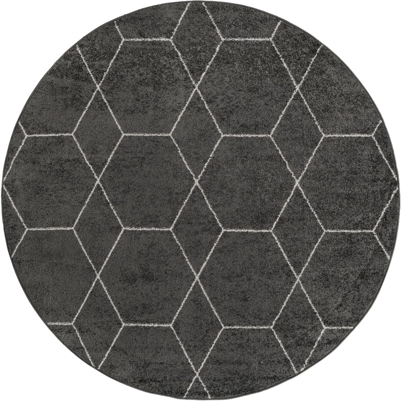 7' x 7' Galloway · Geometric lattice rug, gray and ivory