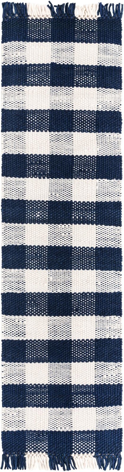 2' x 8' Grady · Checkered Washable Outdoor Rug, navy and ivory