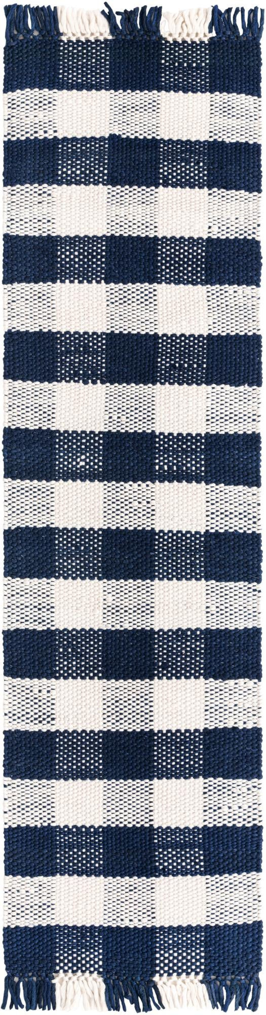 2' x 8' Grady · Checkered Washable Outdoor Rug, navy and ivory