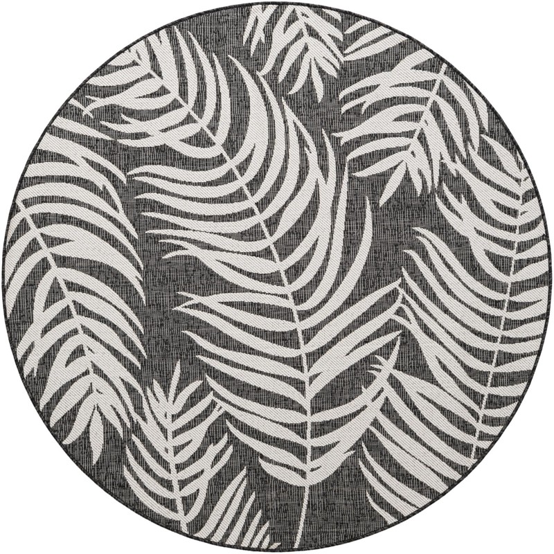 Moody · Palm leaf Outdoor Rug, charcoal and ivory