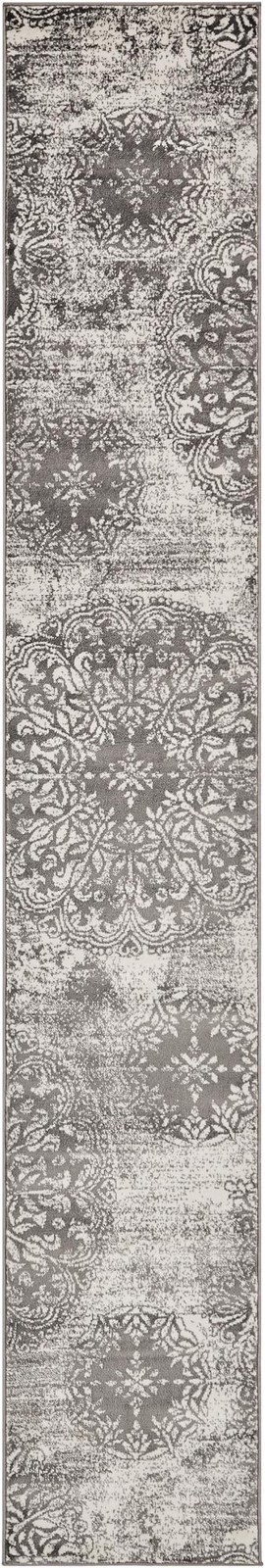 2' x 13' Blakemore · Distressed medallion rug, gray and ivory