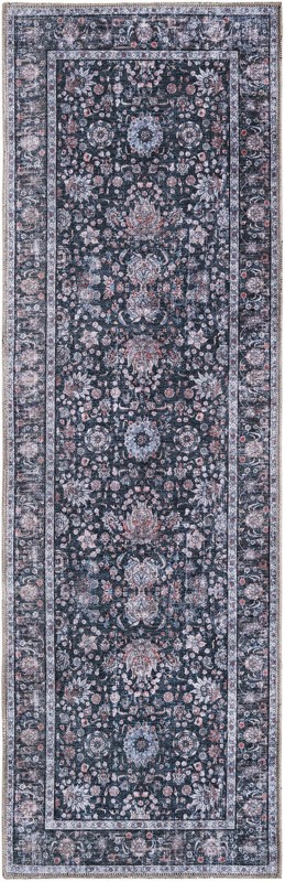 2' x 6' Bertie · Distressed floral rug, ink and ivory
