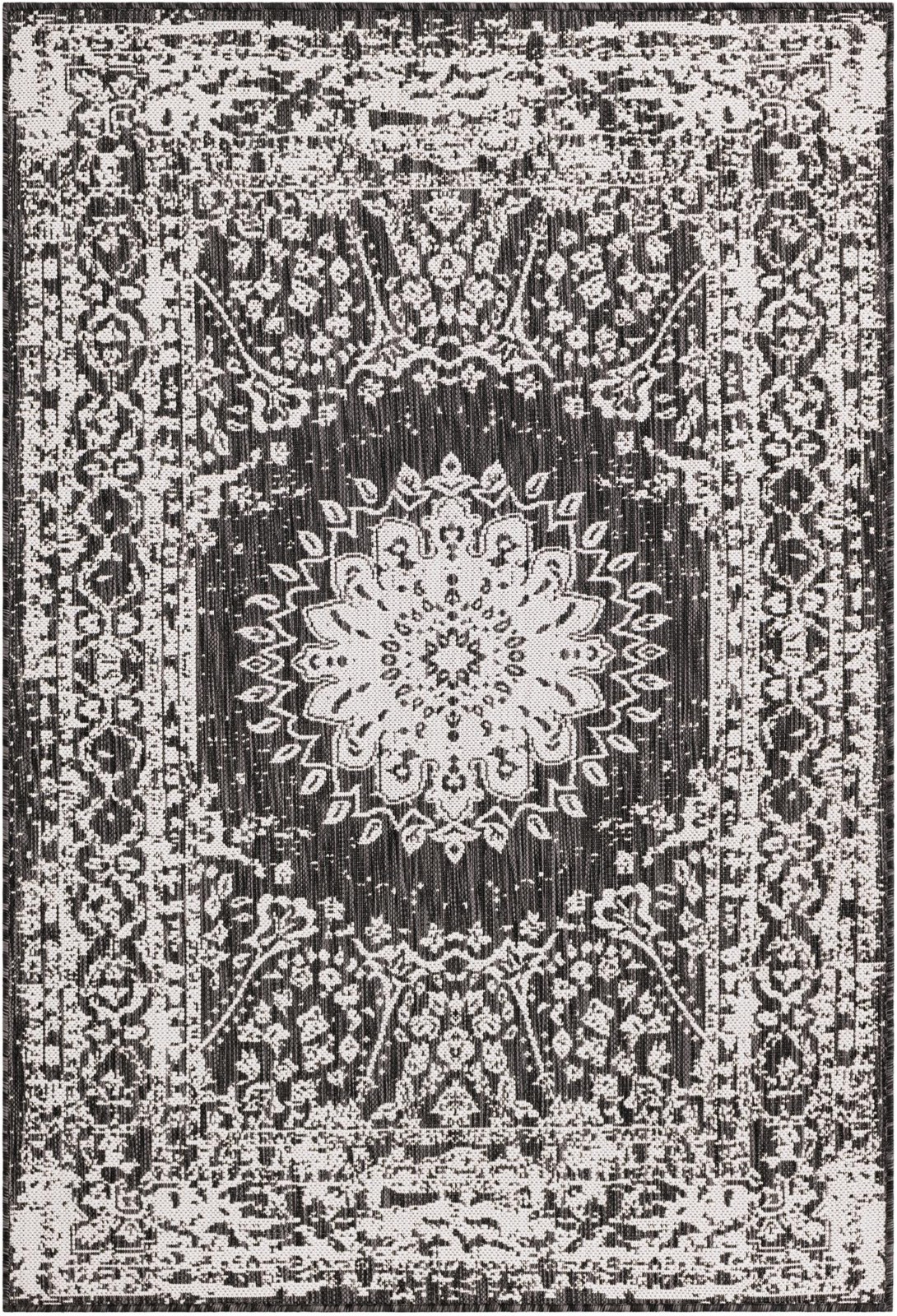 4' x 6' Royce · Border Outdoor Rug, black and white
