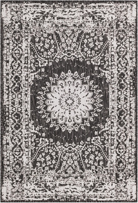 4' x 6' Royce · Border Outdoor Rug, black and white