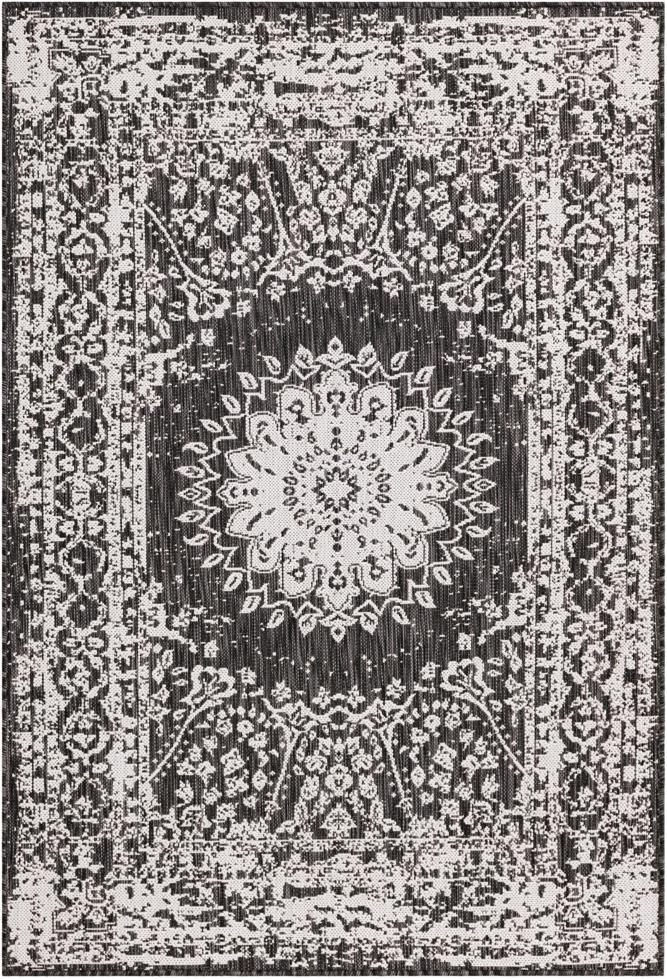 4' x 6' Royce · Border Outdoor Rug, black and white