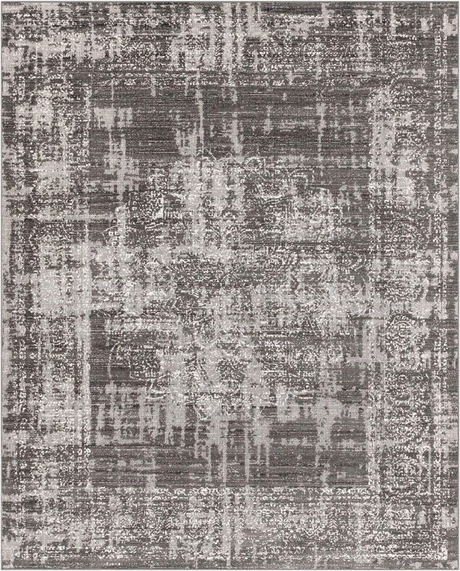7' 10 x 10' Leighton · Distressed medallion rug, gray and ivory