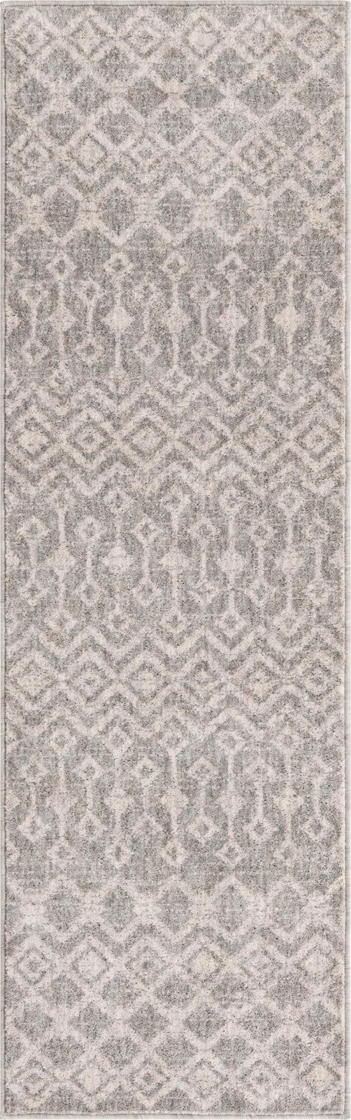 2' x 6' Harlan · Geometric trellis rug, gray and ivory