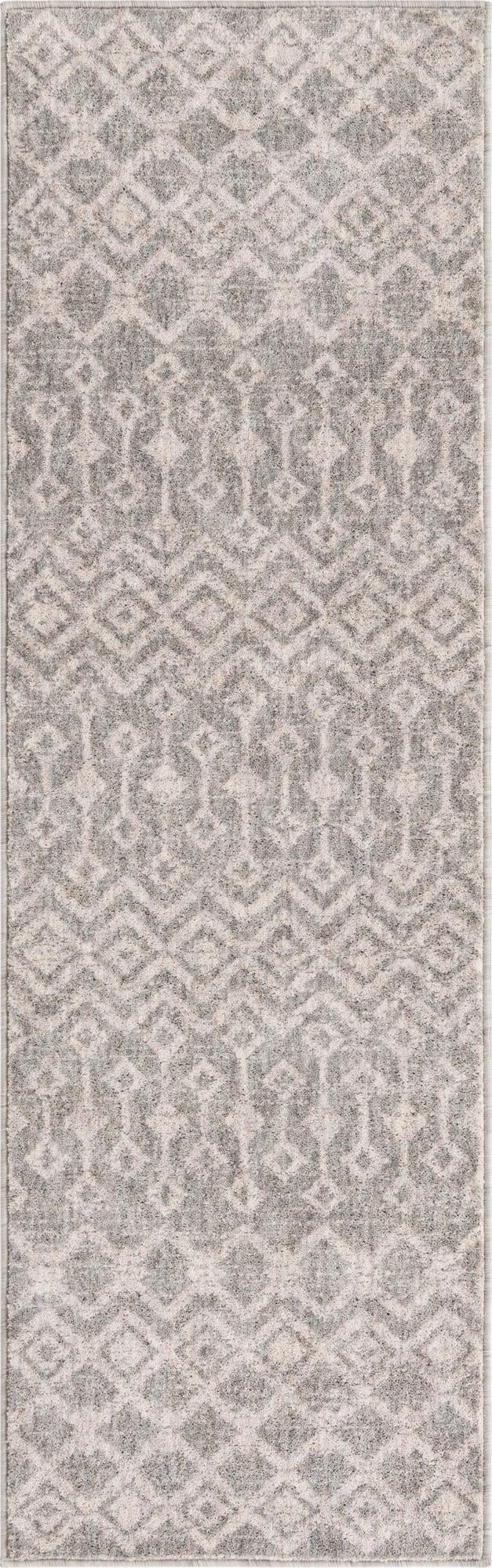 2' x 6' Harlan · Geometric trellis rug, gray and ivory