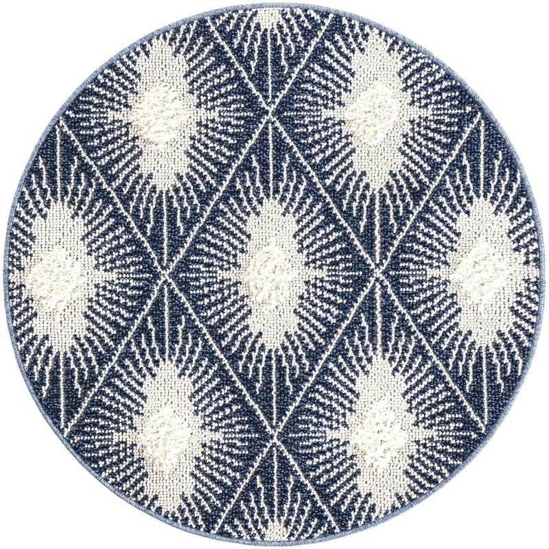 3' 3 x 3' 3 Greenport · Diamond sunburst rug, blue and ivory